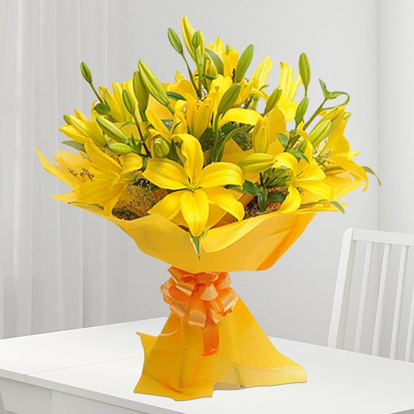 Bright Yellow Asiatic Lilies Bouquet 